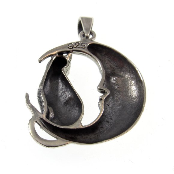 Solid 925 Sterling Silver Cat Familiar on Crescent Moon Pendant, Witchy Jewelry - Picture 8 of 8